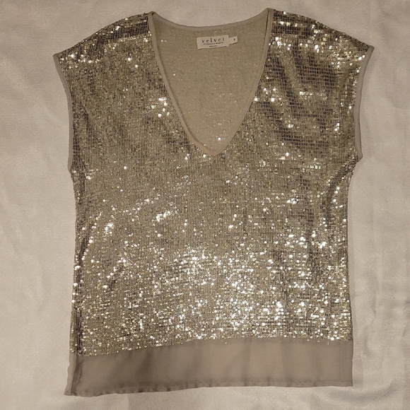 Velvet Tops - Velvet Women's Silver Sequin Top